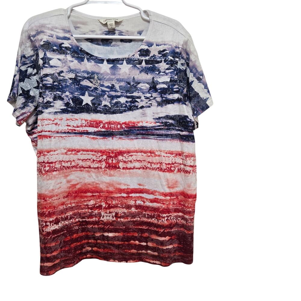 Coldwater Creek Patriotic Flag Print Top 2X Americana USA Shirt